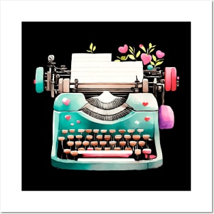 Cool Vintage Colorful Typewriter with Hearts Author Writer Posters and Art